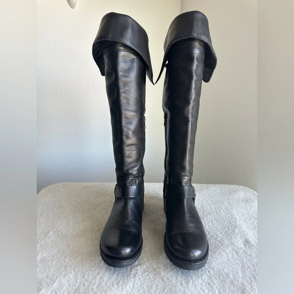 Frye Veronica Harness OTK knee high Boots black tall‎ boots women's 8.5 B New